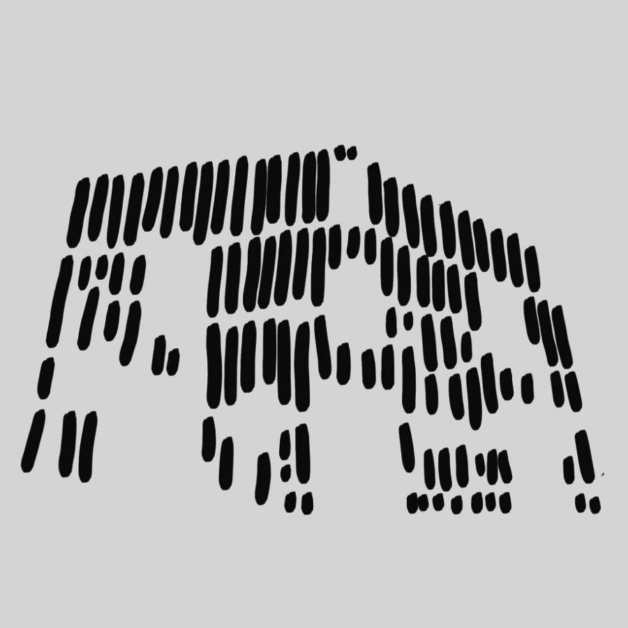 Mai+ Bologna - Opera dal titolo «non l’ho detto a nessun» - stilizzazione dell‘immagine originale che ritrae una parete di un palazzo di colore terra bruciata tradizionale bolognese, sul quale troviamo varie striature di intonaco bianco