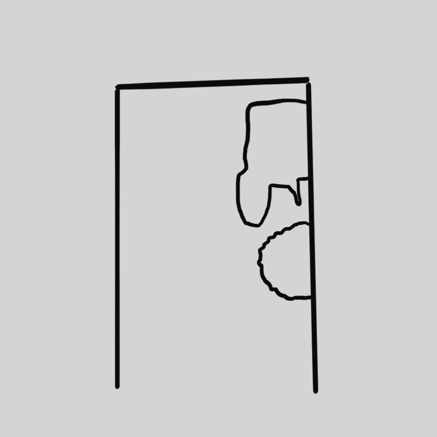 Mai+ Bologna - Opera dal titolo «1969 - liberamente ispirata» - stilizzazione dell‘immagine originale che ritrae un'incisione in intonaco bianco sul muro di un palazzo il cui intonaco di base è color terra bruciata, e ne compone una parte a mezzaluna sull'angolo del palazzo stesso